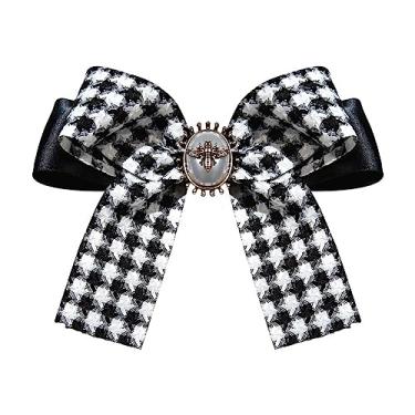 Imagem de JKQBUX Broche de laço coreano chique para mulheres meninas retrô xadrez arco broche pré-amarrado laço corpete festa cerimônia, 11*15cm, Alumínio, Cristal