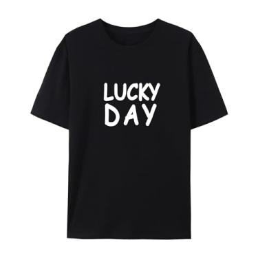 Imagem de BAFlo Camisetas Lucky Day com manga curta para homens e mulheres, Preto, XXG