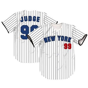 Imagem de TIFIYA Camisetas New York Judge 99 Stripes Baseball Jersey NY Softball para homens/mulheres/jovens, T269-branco, P