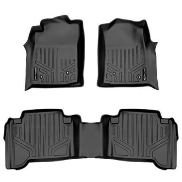 Imagem de SMARTLINER Tapetes de piso de ajuste personalizado Conjunto de 2 linhas de forro preto para Toyota Tacoma 2005-2011 cabine dupla (sem manuais)