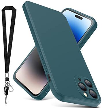 Imagem de YSLBWLE Capa para iPhone 12 Pro Max, capa fina de silicone líquido com cordão, à prova de choque, capa de telefone fina para iPhone 12 Pro Max, capa protetora de câmera de corpo inteiro - verde