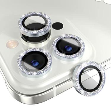 Imagem de [3+1] Choiche para iPhone 14 Pro/iPhone 14 Pro Max Protetor de lente de câmera Bling, Capa de câmera de vidro temperado 9H Protetor de tela Acessórios de decoração de anel de metal (brilhante-prata)