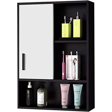 Imagem de Espelho de banheiro caixa de armazenamento de madeira maciça armário de parede armário de espelho de banheiro (cor: branco, tamanho: 70 * 14 * 80 cm) (preto 60 * 14 * 80 cm)