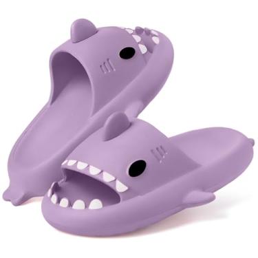 Imagem de Chinelos infantis de tubarão deslizantes para meninos e meninas, crianças, crianças, nuvens, sandálias de bico aberto, sola grossa acolchoada, sapatos de piscina, Roxo, 6-6.5 Toddler