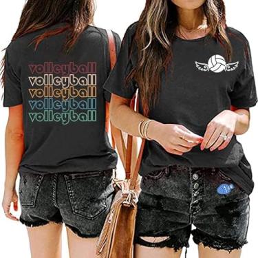 Imagem de Camiseta feminina de vôlei de vôlei com estampa do dia do jogo da mamãe e manga curta, Dupla face, XXG
