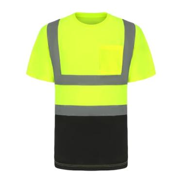 Imagem de wefeyuv Camisetas masculinas de alta visibilidade resistentes de manga longa refletiva de segurança para manga curta, Amarelo/preto, XXG