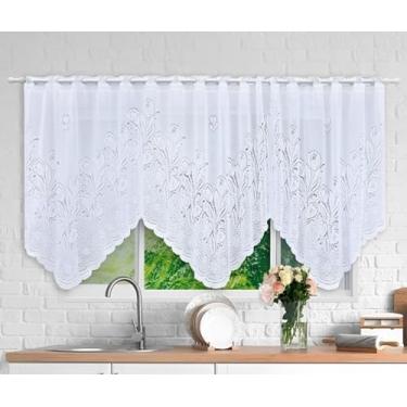 Imagem de Cortina Cozinha Cascata Tulipas de Renda Jackard Roma Branco