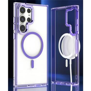 Imagem de Capa transparente com atração magnética colorida para Samsung Galaxy S24 S23 Ultra 24 Plus S23 FE A54 A34 A14 A55 Capa à prova de choque, roxa, para Galaxy S24 Plus