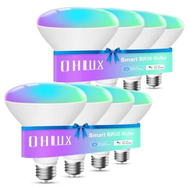 Imagem de OHLUX Lâmpadas de inundação Smart WiFi E26 Base 900 Lumen (equivalente a 100W ),Lâmpada de LED BR30 10W compatível com Alexa, Google Home, Siri, 2700K-6500K regulável, uso interno (sem necessidade de hub) - Pacote com 8
