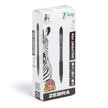 Imagem de Zebra Caneta esferográfica retrátil Z-Grip, ponta média, 1,0 mm, tinta preta, 12 unidades