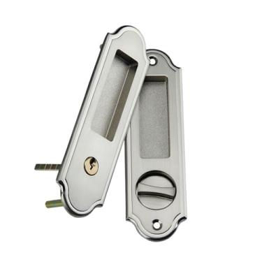 Imagem de Fechadura deslizante para porta de celeiro, maçaneta invisível com chaves para porta deslizante de madeira de celeiro, porta de bolso, ferragens de móveis(Silver)