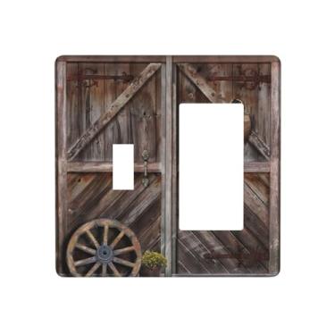 Imagem de Vintage rústico casa de fazenda marrom porta de celeiro 2 entradas tampas de tomada de interruptor de luz placa decorativa combinação interruptor basculante/decoração placa de parede placa de