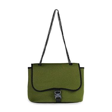Imagem de POPUPS Bolsa tiracolo com aba da marca - Neoprene, alças ajustáveis, resistente à água, lavável na máquina, bolsa de ombro feminina, Safari, Bolsa transversal com aba