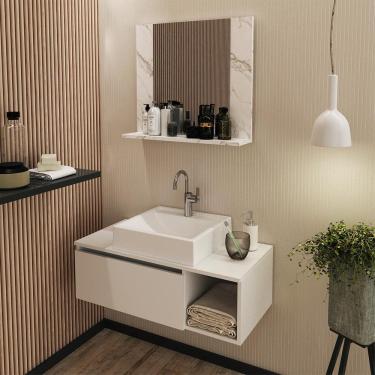 Imagem de Conjunto Gabinete de Banheiro com Cuba e Espelho Branco Mármore