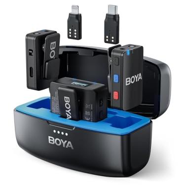 Imagem de Microfone de lapela MIC sem fio BOYA para câmera de smartphone Android iPhone, gravação integrada, alcance de até 300M bateria Longa Duração, microfone de lapela com clipe sem fio