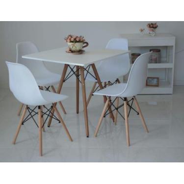 Imagem de Kit Mesa Eiffel Branca Quadrada 80cm + 04 Cadeiras Eiffel - Du Lar Móv