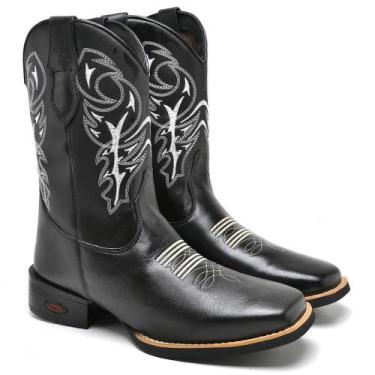 Imagem de Bota Country Texana Masculina Couro Bordado Cano Alto - Fakcini, Preto