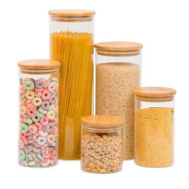 Imagem de Kit de 5 potes de vidro com tampa de bambu hermético - Tüd - TUD, U, N