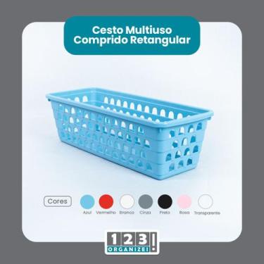 Imagem de Cesto Multiuso Comprido Retangular Azul 28x11x8 Cm 123Organizei - 123 