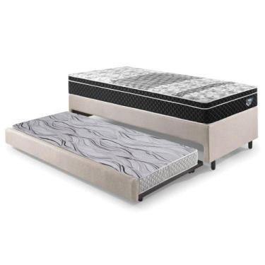 Imagem de Bicama Box Solteiro Linho Bege 88x188x28 cm com Colchão Gransleep Mola