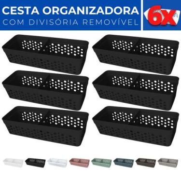 Imagem de Kit 6 Cesto Organizador Rattan c/ Divisória Removível 23x8 - Usual Uti