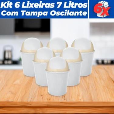 Imagem de Kit 6 Cesto De Lixo Lixeira c/ Tampa Basculante 7L de 37cm - Usual Uti