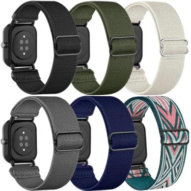 Imagem de TUCOMO Pacote com 6 pulseiras de relógio de nylon elástico compatíveis com Amazfit Active 2/GTS/GTS 2/GTS 2 mini/GTS 2e/GTS 3/GTS 4/GTS 4 mini/GTR mini, pulseiras elásticas para Amazfit Bip U Pro/Bip