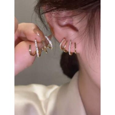Imagem de Brinco Ear Cuff  Pedra Zirconia Dourado Pequeno Meia Argola - De Castr