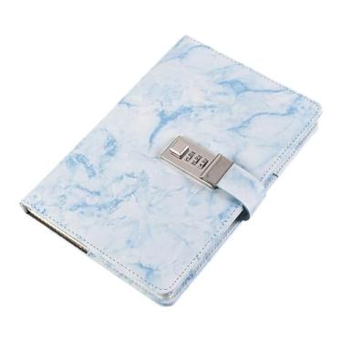 Imagem de menolana Diário com Cadeado Diário de Viagem com Cadeado de Combinação Couro PU Grosso Cadeado de Senha Diário para Meninos Homens Mulheres Crianças Meninas, Azul