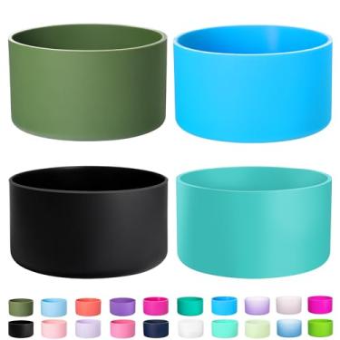 Imagem de LONPARRY Pacote com 4 botas de silicone para Stanley Cup Quencher IceFlow borracha protetor de manga inferior para copo Stanley Tumbler carro viagem copo fundo (verde-oliva + preto + turquesa + lagoa