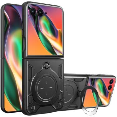 Imagem de Fofvccv Capa para Motorola Razr+ Plus 2024 com suporte magnético giratório para homens, capa protetora à prova de choque de grau militar para Moto Razr Plus 2024/Razr 50 Ultra JS preta