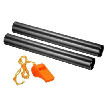 Imagem de PATIKIL Bastão de pista de relé, pacote com 2 bastões de corrida de campo de tubo de alumínio com apito resistente à corrosão para atletismo ao ar livre, ferramenta de prática de jogo, preto