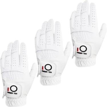 Imagem de Luva de golfe masculina FINGER TEN com aderência de chuva, pacote com 3, preto, branco, esquerdo, ajuste destro, golfista resistente a todos os climas, tamanho pequeno, médio e grande GG, Branco, X-Large