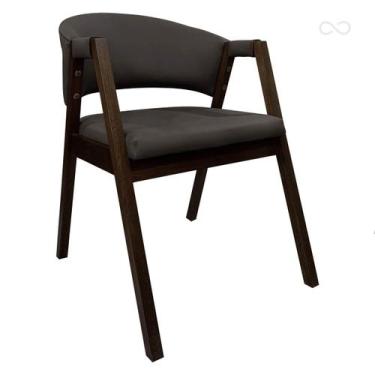 Imagem de Cadeira de Jantar Estofada Madeira com Braço Ravena Marrom Café CCS - 