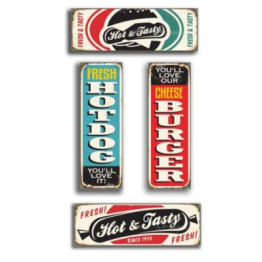 Imagem de Kit Placa Decorativa MDF Lanchonete Vintage 4un - Quartinhos