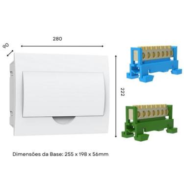Imagem de Kit Caixa Quadro Embutir ou Sobrepor Para Disjuntor Din + Borneira Bar