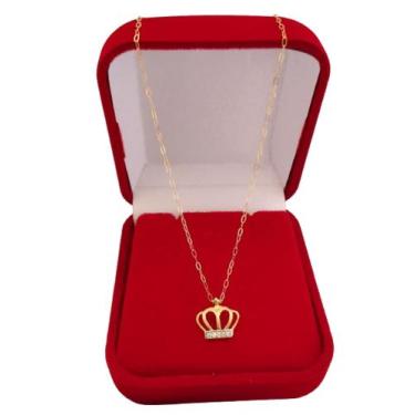 Imagem de Colar Feminino Com Pingente de Coroa Em Ouro 18k (Ouro 750) - Joias da