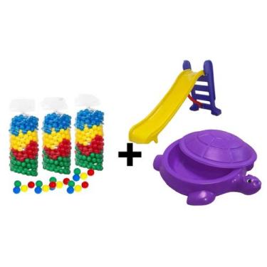 Imagem de Kit Escorregador Médio + Tanque De Areia Jabuti + 200 Bolinhas / Valen