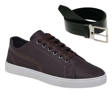 Imagem de Tenis Casual Masculino Sapato De Amarrar Sola Reta Leve + Cinto - Gmm 