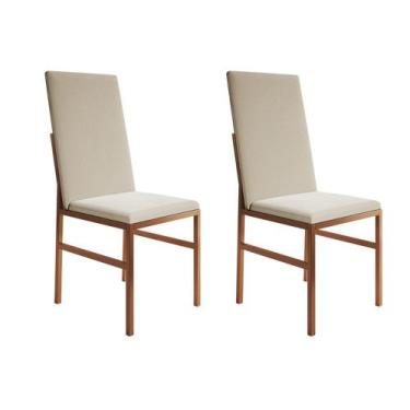 Imagem de Kit 2 Cadeiras de Jantar Estofadas Mônaco Premium Cobre e Bege - NEW G