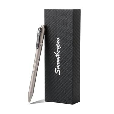 Imagem de SMOOTHERPRO Caneta de ação parafuso de titânio compatível com Pilot G2 refil de clipe de bolso de aço inoxidável para assinatura EDC Business Writing Journaling cinza jateado (RG340)