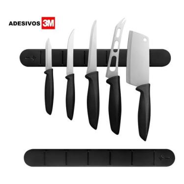 Imagem de Barra Magnética Para Facas (Porta Facas) Preta Premium - Fixação 3m - 