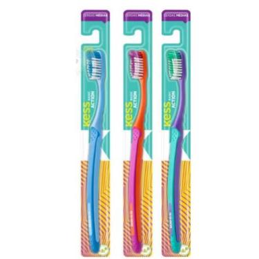 Imagem de Escova Dental Kess Basic Action Média Cabo Anatômico Emborrachado, Azu