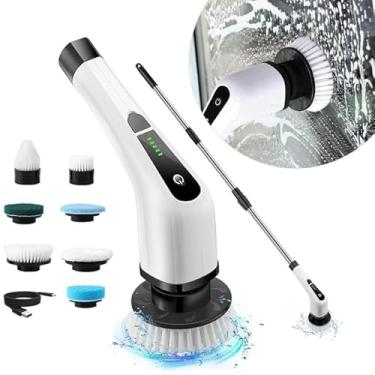 Imagem de Esfregão Elétrico Giratório 7 em 1 Escova Rotativa MOP para Limpeza Sem Fio Multiuso Portátil Recarregável com Cabo Ajustável Limpa Chão Banheiro Cozinha Azulejo Piso