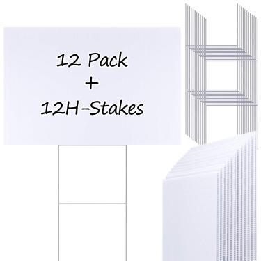 Imagem de PLULON 12 peças placas de jardim em branco com H-Stakes, placas de gramado branco de 45,72 x 30,48 cm para placas de venda de garagem, aluguel, guião, Halloween, Natal, decorações de aniversário