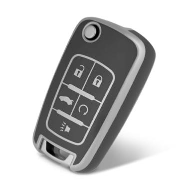 Imagem de WORCAS Capa prata com 5 botões premium de TPU macio para chaveiro compatível com Chevrolet Buick Camaro Cruze Equinox Malibu Impala Spark Sonic GMC (prata-cinza)