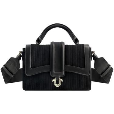 Imagem de True Religion Bolsa feminina, bolsa tiracolo de veludo cotelê mini bolsa de viagem com alça de ombro ajustável, preta