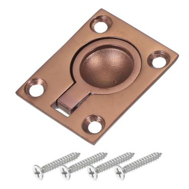 Imagem de PATIKIL Puxadores de anel de tração nivelados de 3,7/20.3 cm x 1-1/2, trinco de porta embutido quadrado de aço inoxidável 316 com parafuso para móveis de iate marítimo, bronze vermelho