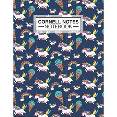 Imagem de Cornell Notes Notebook: Colorful Rainbow and Unicorn Cover Patten Daily Writing improve study and information Notebook High School College University Students