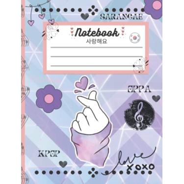 Imagem de Notebook: Aesthetic Korean KPOP Cute Purple Baby Blue Love Heart Finger with designed interior Wide Ruled Primary Book, SOFT Cover Girls Kids ... Creative Writing Journal, 120 Pages Paperback